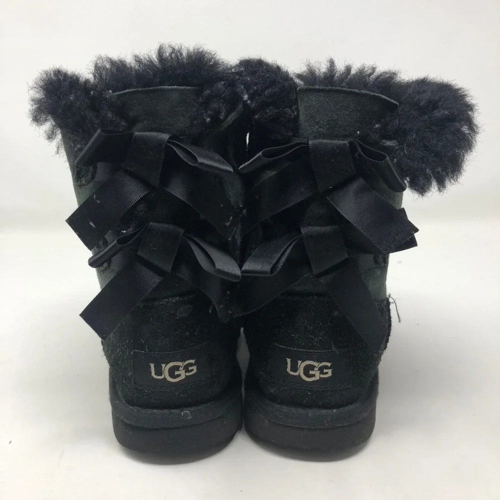 Ugg Bailey Bow Tie Boot Black Faux Fur Lined Girls 11 Winter Cozy